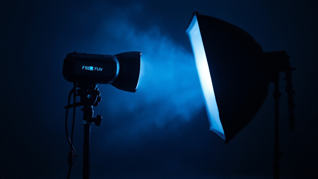 Flash de studio déporté éclairant à travers une boîte à lumière