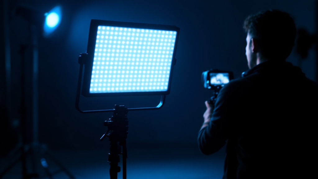 Tournage vidéo éclairé par un panneau LED compact en studio