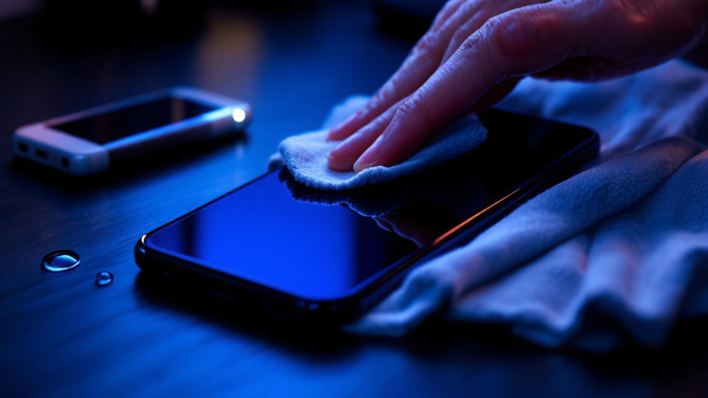 Nettoyage de l écran d un iPhone avec un chiffon microfibre